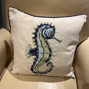 Toss Cushion Cover Linen Embroidered Seahorse 17" x 17" NO CUSHION